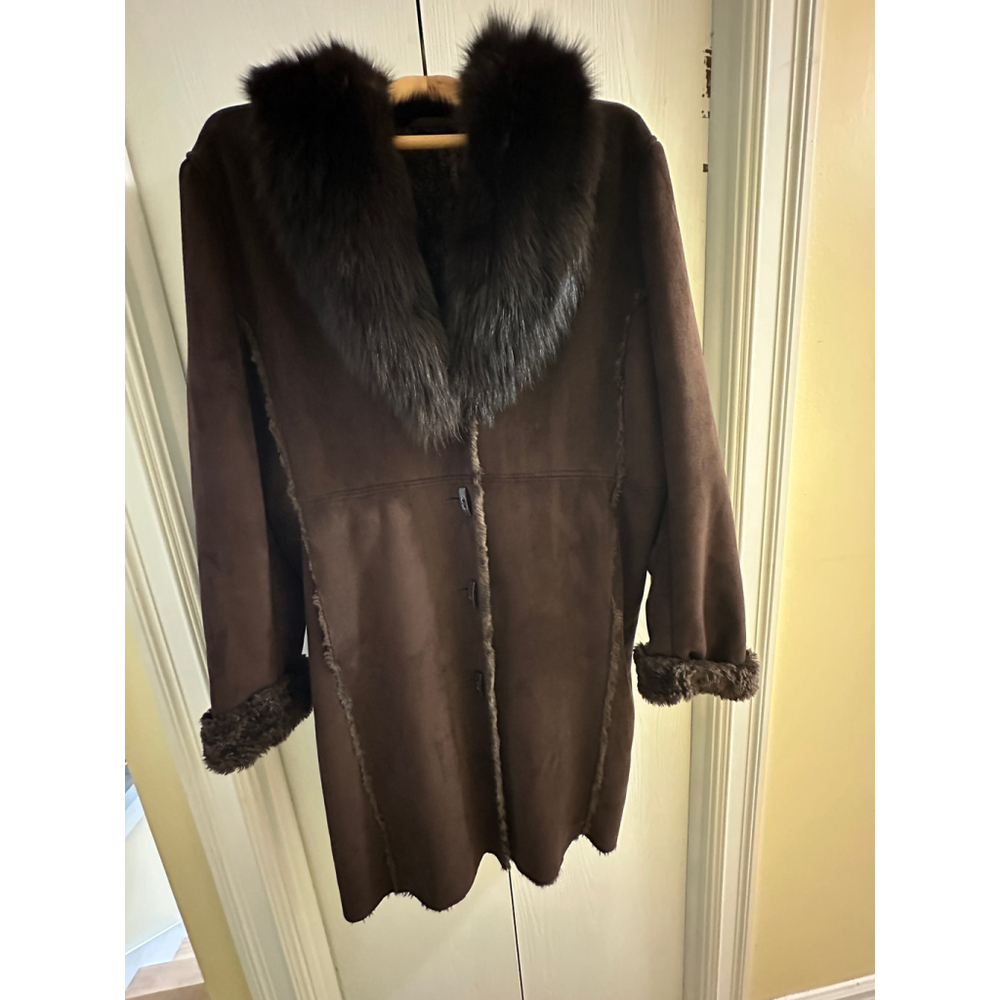Wilsons Leather Faux Shearling Coat w/ Genuine Fox Fur Collar XL - Picture 3 of 11